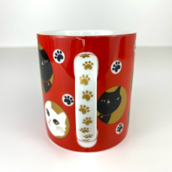 Crazy Cats Japan Red Black Gold Kitten Paw Prints 8 Fl Oz Coffee Tea Mug Cup - Picture 2 of 8